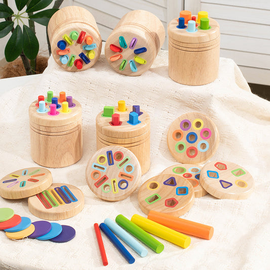 Childrens Color Sorting Cylinder Wooden Toy For Color And Shape Recognition Matching - Zippylo