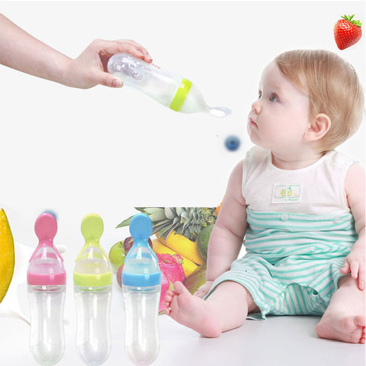 Safe Newborn Baby Feeding Bottle Toddler Silicone Squeeze Feeding Spoon Milk Bottle Baby Training Feeder Food Supplement - Zippylo