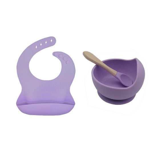 Baby Silicone Tableware Powerful Suction Cup Children'S Bowl Spoon Set Baby Silicone Saliva Pocket Baby Food Supplement Bowl - Zippylo