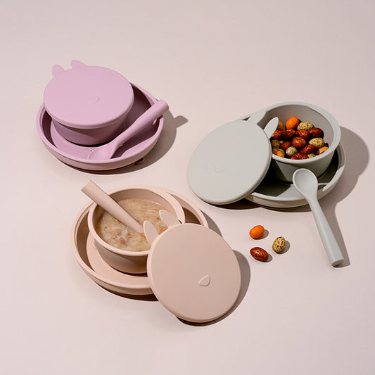 Silicone Baby Dinner Plate Complementary Food Rabbit Bowl Three-Piece Set - Zippylo