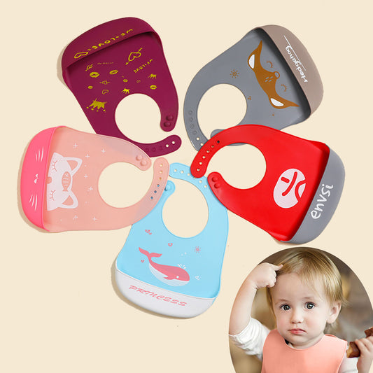 Waterproof Soft Baby Silicone Bibs Cute Cartoon Printed Kids Girl Boy Adjustable Children Bib Baby Lunch Feeding Stuff - Zippylo