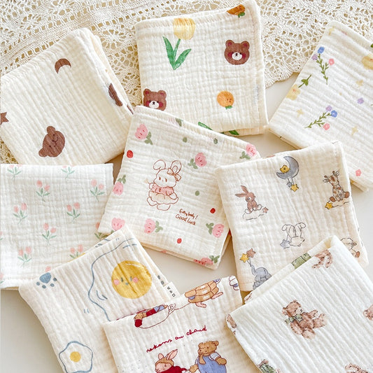 Four-Layer Gauze Baby Saliva Towel Floral Newborn Baby Face Towel Handkerchief - Zippylo