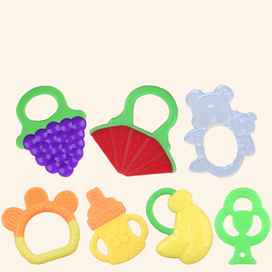 Toddlers Infants Baby Teething Toy Soft Silicone Fruit Teether Holder - Zippylo