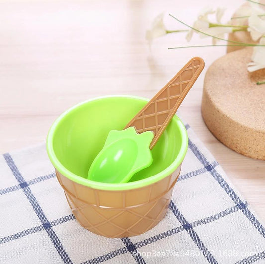 Ice Cream Bowl And Spoon-Green-1 Set - Zippylo