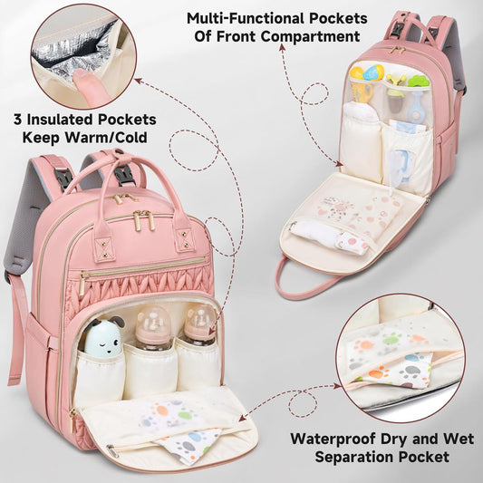 Large-Capacity Fashionable Waterproof Baby Travel Backpack With Diaper Changing Pad - Zippylo
