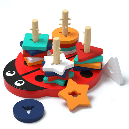 Children'S Four-Pillar Building Blocks Puzzle Geometric Shape Matching - Zippylo