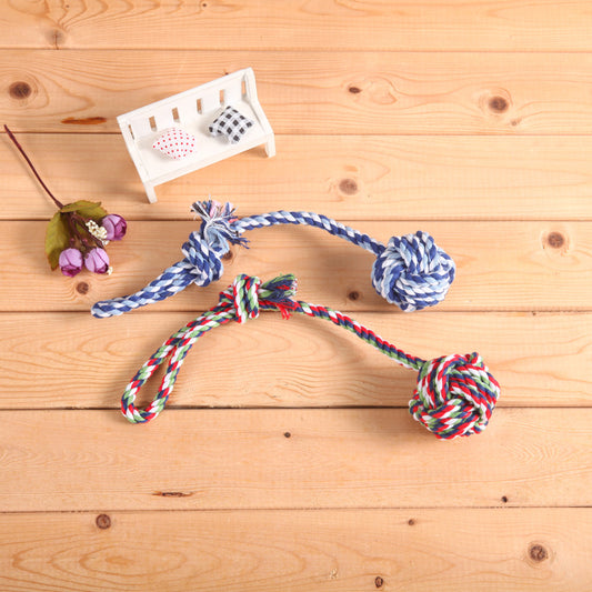Pet Toy Training Ball Hand Pull Long Tail Ball Small Size Medium Dog Cotton String - Zippylo